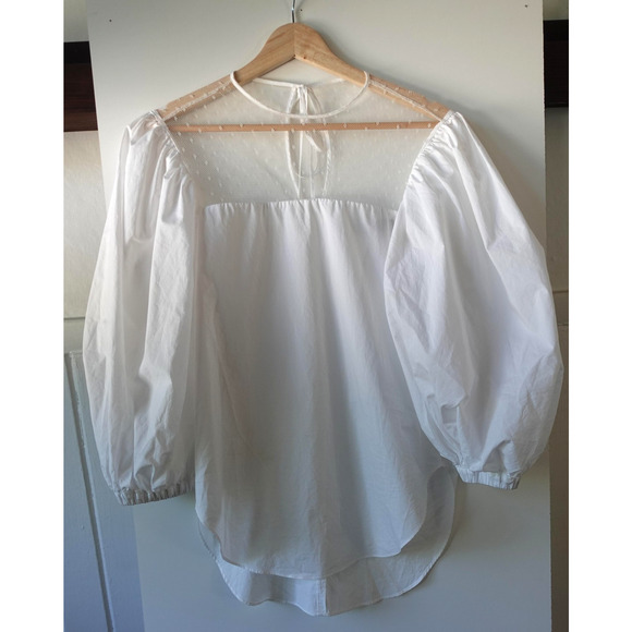 Silvia Tcherassi Top Womens XS White Cotton Sheer Puff Sleeve Polka Dot Mesh Top - Picture 1 of 8